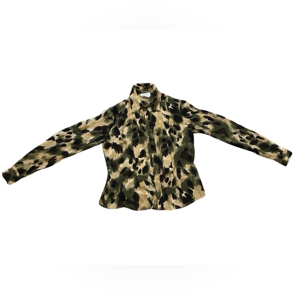 Vintage Tops - Vintage Tess Silk Cheetah Print Button Down Shirt | Size 4 | Green/Brown/Multi